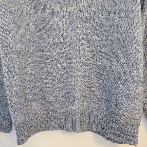 LL Bean Mens M 1/4 Zip Sweater Shetland Wool Blue Corduroy Elbow Patches Preppy - Picture 6 of 12